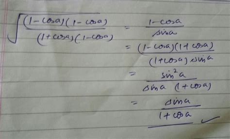 √1-cosa/√1+cosa=sina/1+cosa - Brainly.in