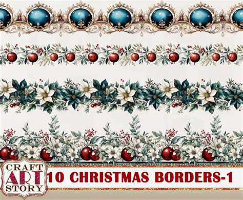 Christmas Seamless Borders Set-1,new Year Invite Card,10 Digital ...