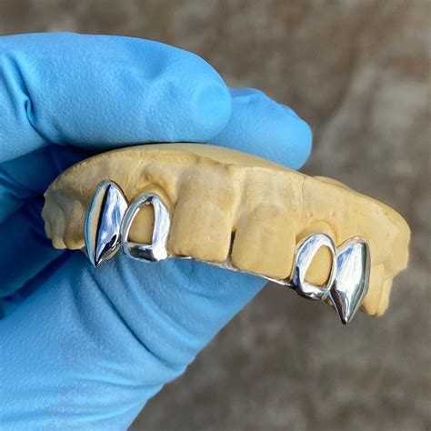 Real Solid 925 Sterling Silver Custom Fangs Grillz Set Double Caps Vampire Teeth Fang & Open ...