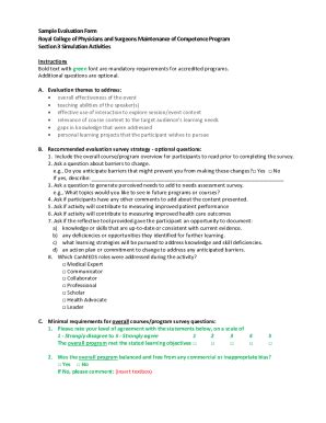 Fillable Online cumming ucalgary Sample Evaluation Form Royal College ...