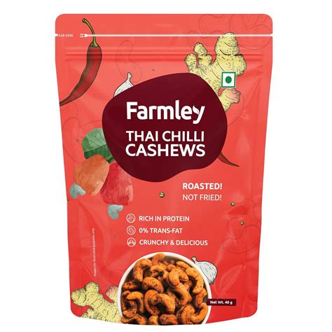 Farmley Thai Chilli Roasted Cashews 40g | Rich in Protein | Crunchy ...