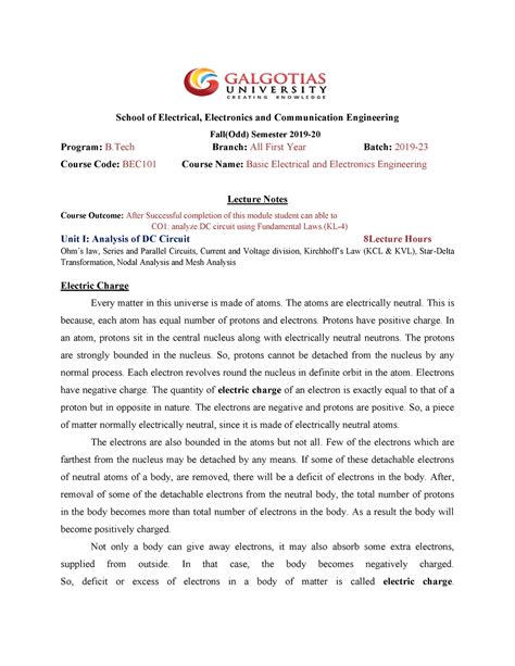 BEEE Notes OF UNIT-1 Complete - School of Electrical, Electronics and ...