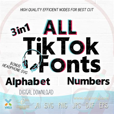 Tiktok Fonts Bundle SVG All in one Alphabet and Numbers Tik Tok 3 style and free headphones ...