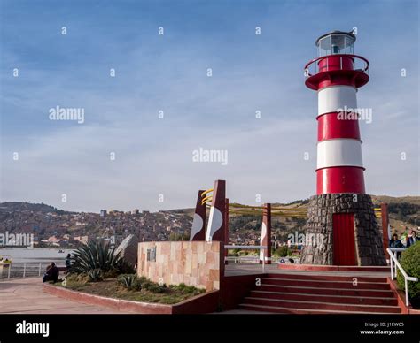 Puno City on the shore of Lake Titikaka Peru South America, lighthouse ...