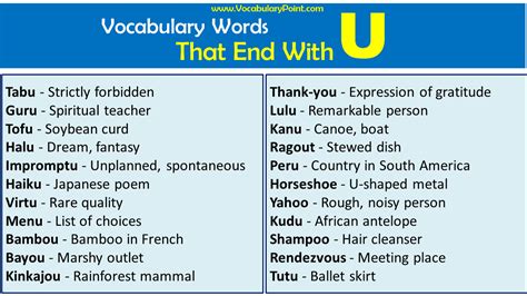 Vocabulary Words that End with U - Vocabulary Point