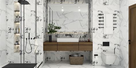 Contemporary Bathroom with Abstract Marble Effect Tiles