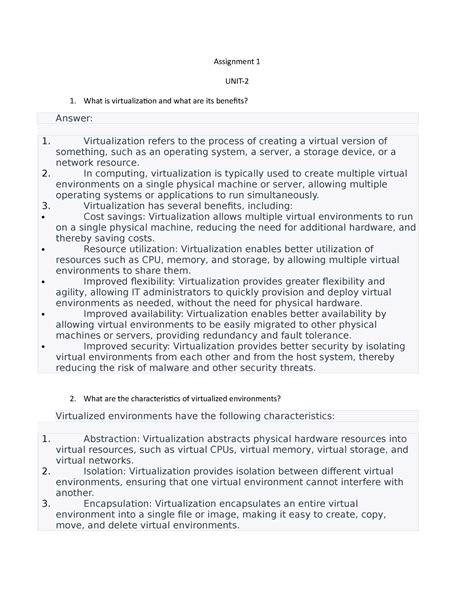 Cloud Computing - Assignment 1 UNIT- What is virtualization and what ...