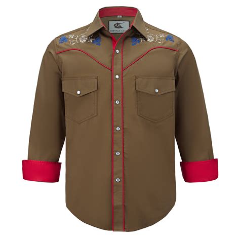 COEVALS CLUB Men's Embroidered Western Cowboy Long Sleeve Pearl Snap ...