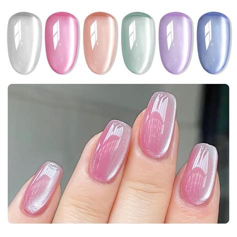 Amazon.com : MIZHSE Cat Eye Gel Nail Polish, Moonlight 6 Colors Ceramic ...
