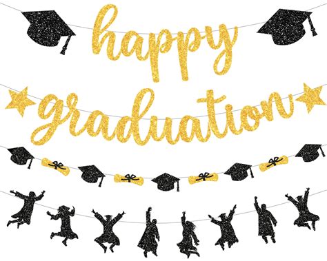 Pajean 4 Pack Happy Graduation Banner 2022 Graduation Glitter Banner ...