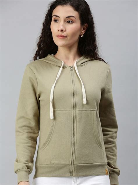 Buy Campus Sutra Women Olive Green Hooded Sweatshirt - Sweatshirts for ...