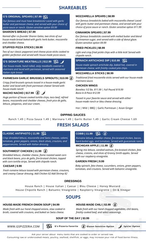 G's Pizzeria & Deli menu in West Branch, Michigan, USA
