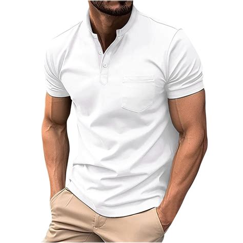 Collarless Golf Shirts for Men Slim Fit Short Sleeve Muscle T Shirt ...