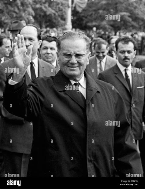 Yugoslav President Josip Broz Tito acknowledges greetings from the people of Minsk Stock Photo ...