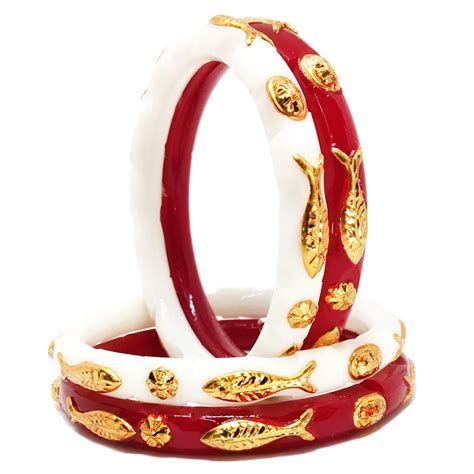 Buy Tanvi J Plastic Gold Plated Fish Shape Sankha Pola Bangles Set for ...
