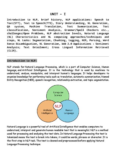 NLP-Unit-I - Notes - UNIT – I Introduction to NLP, brief history, NLP ...