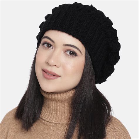 Black Self-Design Beanie - 1482 – Magic Needles