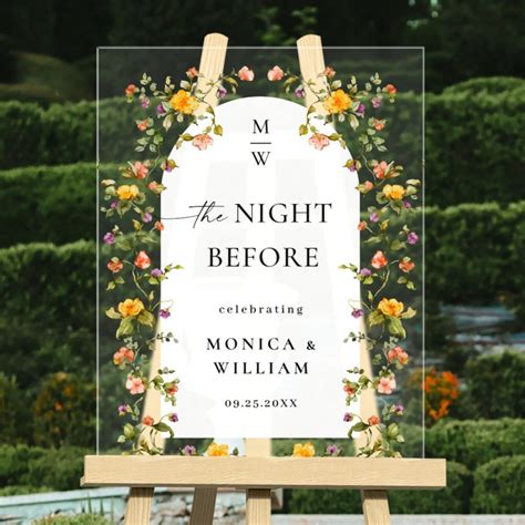 Elegant Watercolor Flower WELCOME Rehearsal Dinner Acrylic Sign ...