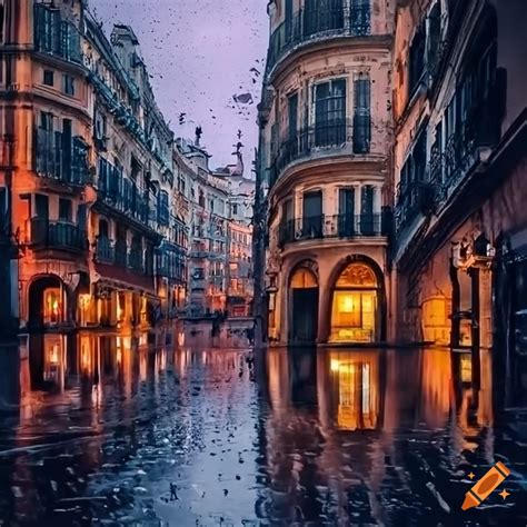 Spanish cityscape in the rain