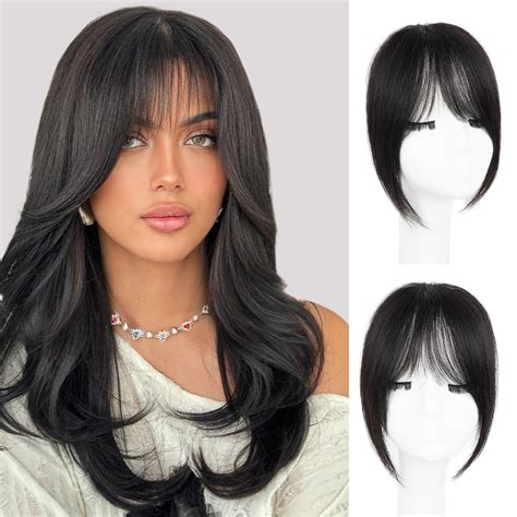 EINAEY Clip in Bangs, 100% Real Human Hair Natural Black Fake Bangs ...
