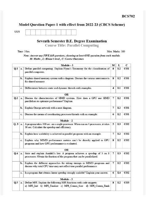 BCS702 Model Question Paper for Parallel Computing (CBCS Scheme) - Studocu