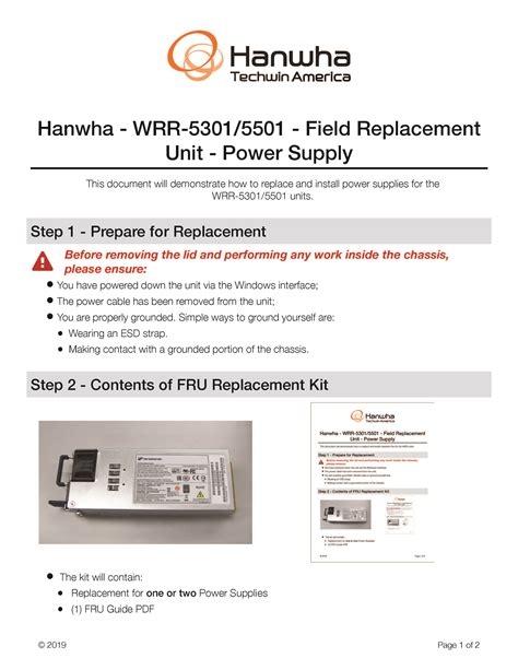 WRR-5301/5501 - Field Replacement Unit - Power Supply – Hanwha Vision ...