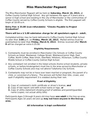 Pageant Entry Form Templates | pdfFiller