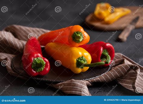 Colorful Long Sweet Peppers on Dark Background Stock Photo - Image of ...