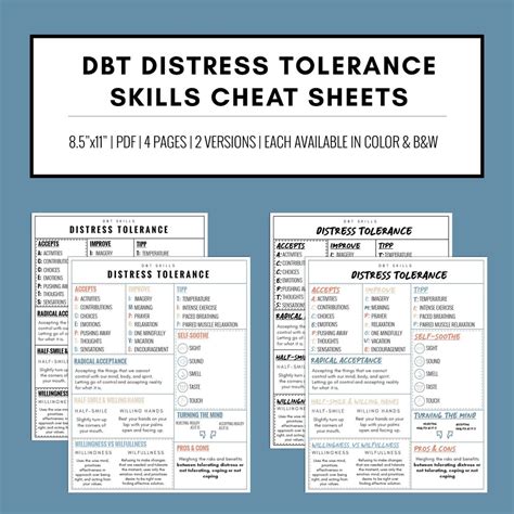 Distress Tolerance DBT Skills Cheat Sheets - Etsy