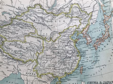 1912 China & Japan Original Antique Map - Mounted and Matted - Available Framed