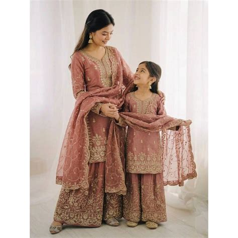 Ethnic Wear Matching Orange Mother Daughter Designer Party Wear Top Pa ...