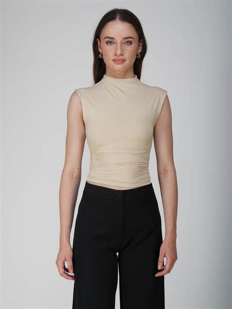 Beige Collared Yoke Top - Beam Tee (Sand)