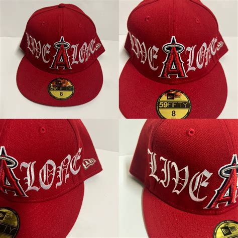 Custom New Era Fitted Hat Embroidered Old English Red White Size 8 | eBay