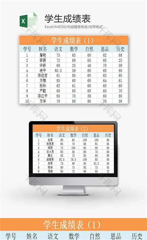 学生成绩表Excel模板下载_熊猫办公