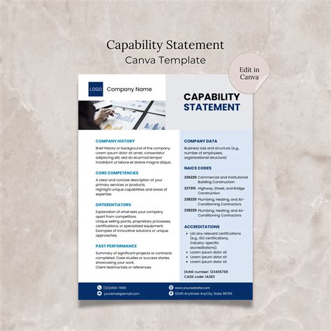 Capability Statement Canva Template Editable Capability Statement ...