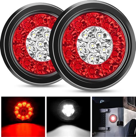Nilight 2PCS 4" Round Red White LED Trailer Tail Lights 16LEDs w/Flush ...