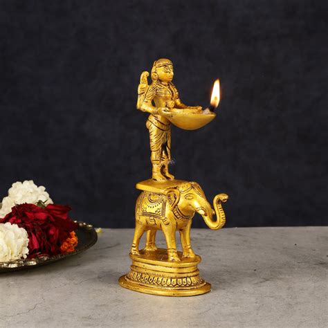 Buy Traditional South Indian Pure Brass Deep Lady Paavai on Elephant ...