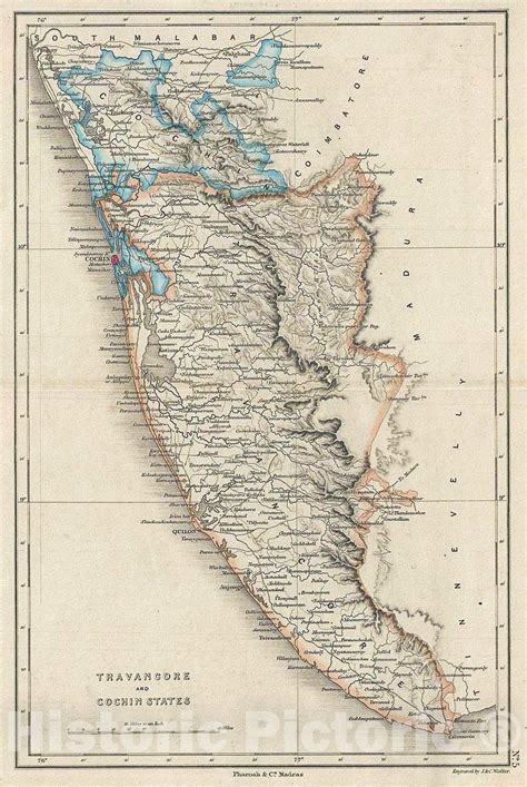Historic Map Pharoah And Company Map Of The Travancore Cochin ...