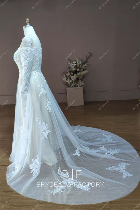 Designer Lace Off Shoulder Plus Size Champagne Destination Bridal Dress