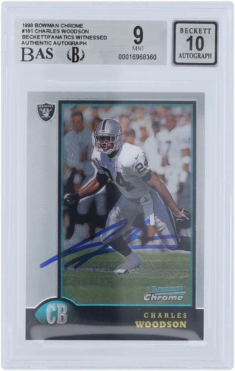 Charles Woodson Raiders Signed 1998 Bowman Chrome #181 BAS 9/10 Rookie ...