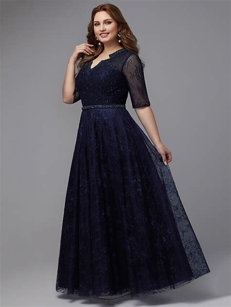 A-Line Plus Size Wedding Guest Formal Evening Dress V Neck Lace-up Half ...
