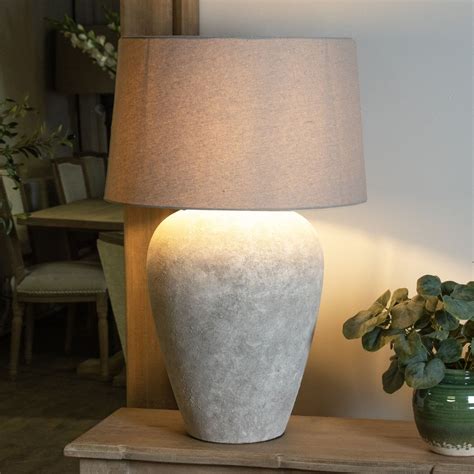 Athena Aged Stone Tall Table Lamp With Linen Shade - Eclectic Niche ...