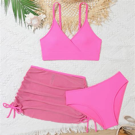 Bathing Suits for Teens 3 Piece Bathing Suit with Beach Skirt Cute ...