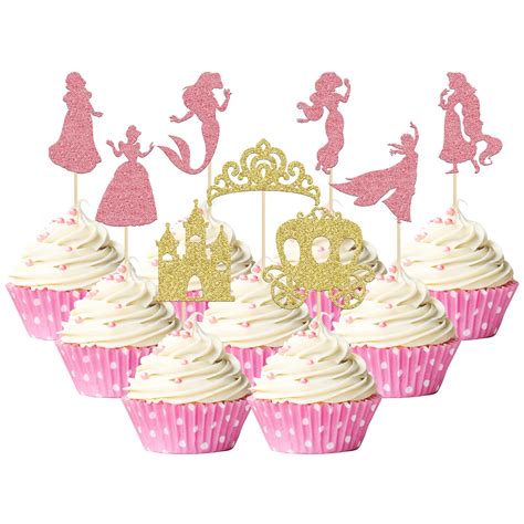 Buy Gyufise 36Pcs Princess Cupcake Toppers Crown Castle Girl Cake ...