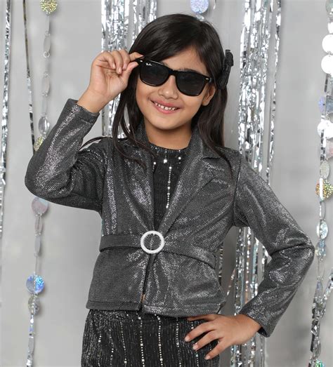 Shop Lurex Embellished Full Sleeves Party Blazer-Silver Online – taffykids