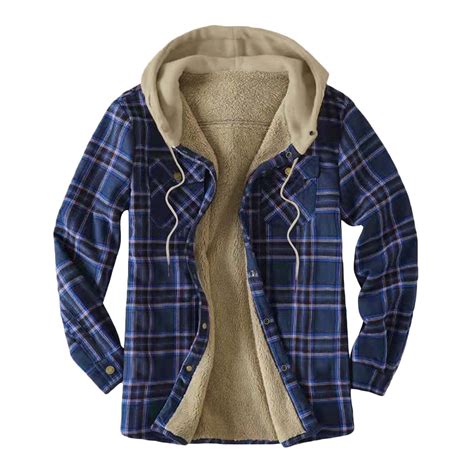 Mens Warm Hooded Flannel Jacket Sherpa Lined Flannel Shirt Jackets,Zip ...