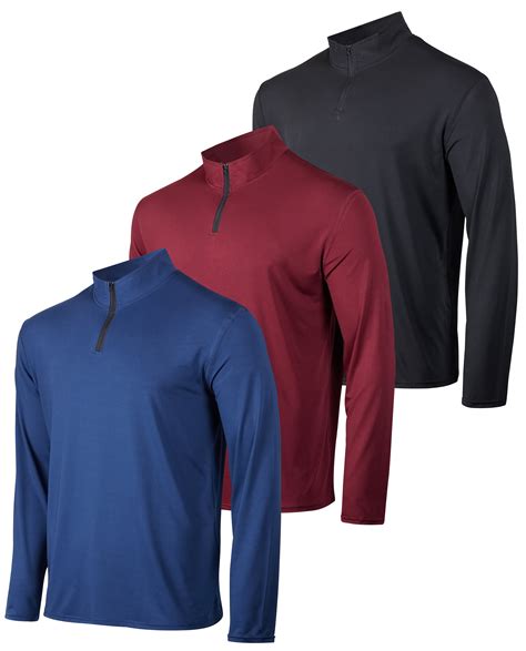 Real Essentials 3 Pack: Men's Dry-Fit Active Quarter Zip Long Sleeve ...