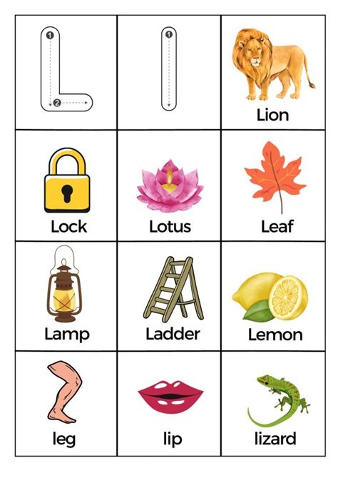 What Starts with Letter L Words Worksheets Printable PDF