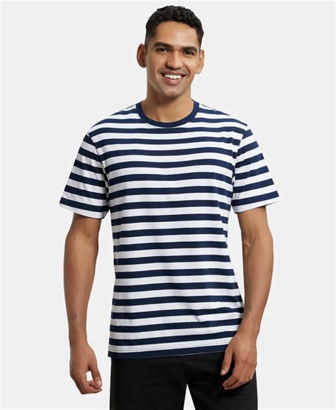 Buy Super Combed Cotton Rich Striped Round Neck Half Sleeve T-Shirt ...