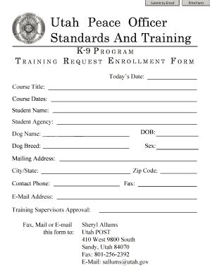 Fillable Online publicsafety utah K-9 Program Training Request Form ...